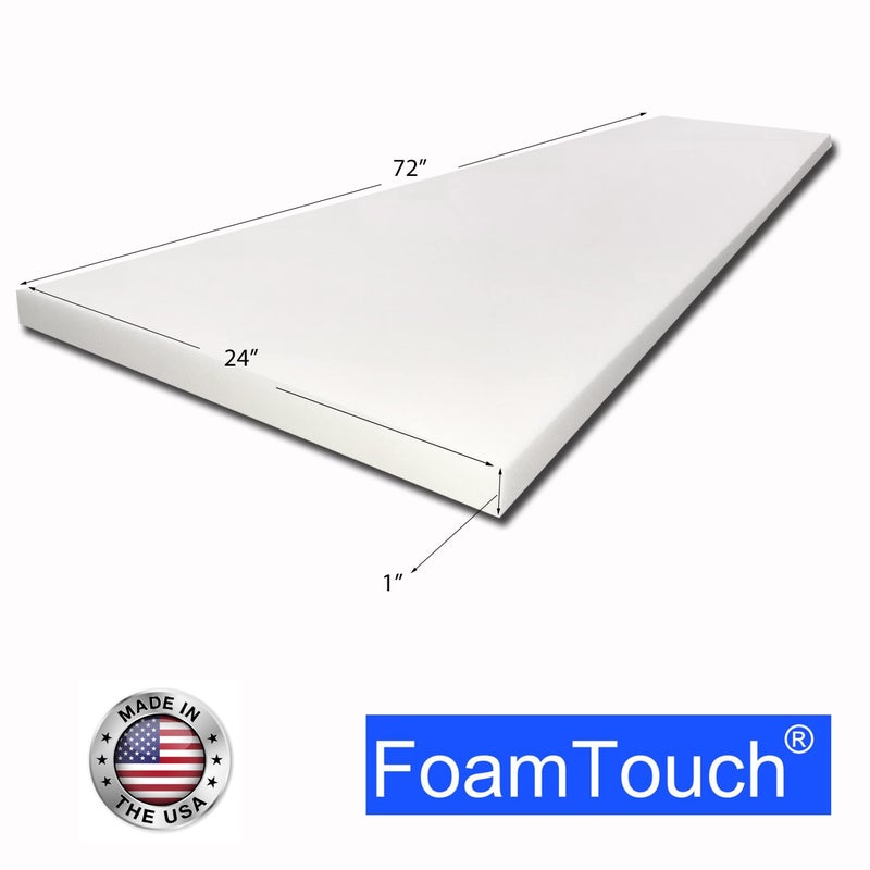 FoamTouch 1x24x72HDF Upholstery Foam Cushion, High Density, 1" 24" H x 72" L, White - Image 3